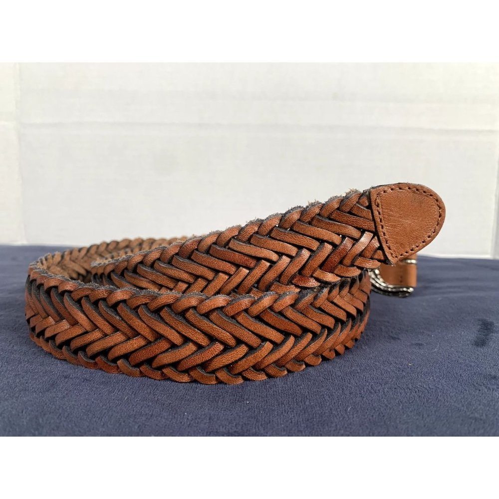 Vintage Womens Braided Belt Leather Brown Medium Solid‎ Silver Tone Buckle Nice - Picture 7 of 16